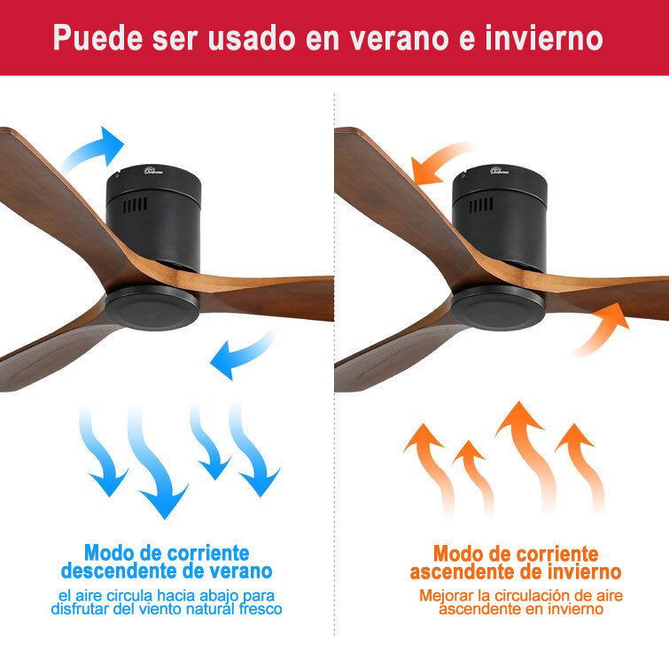 Ventilador de Techo de Madera 132cm (Color Black)