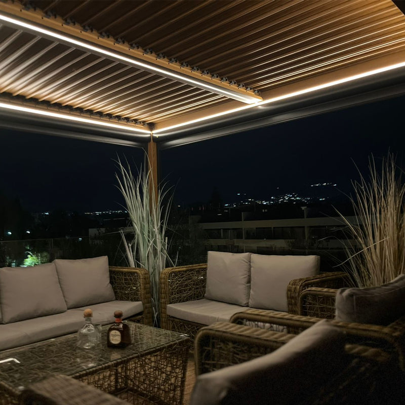 Pérgola Bioclimática 3x4 mt con Iluminación LED Solar (Color Grafito)