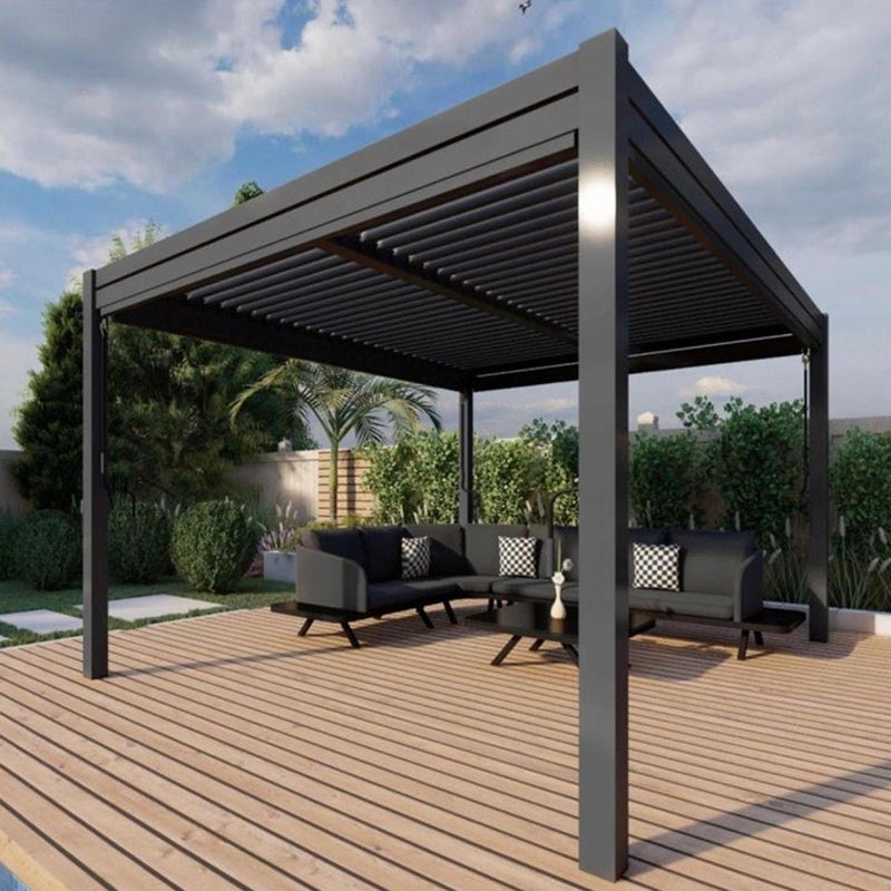 Pérgola Bioclimática 3x4 mt con Iluminación LED Solar (Color Grafito)