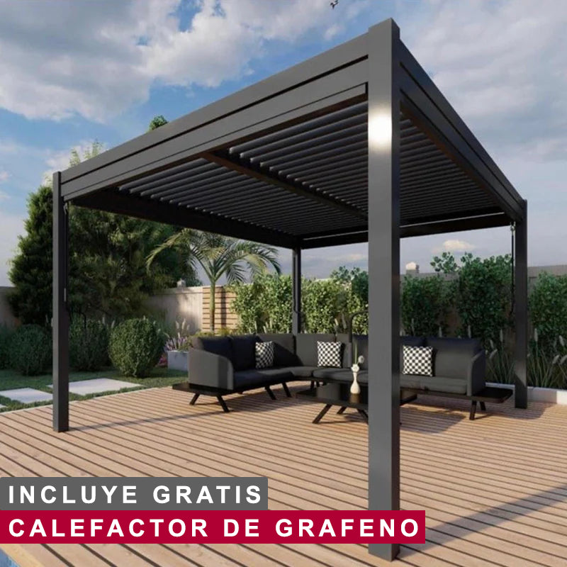 Pérgola Bioclimática 3x4 mt con Iluminación LED Solar (Color Grafito)